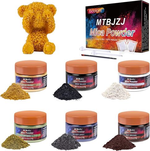 مسحوق ميكا من MTBJZJ، 6 ألوان - 20 جم/زجاجة من صبغة ألوان راتنجات الإيبوكسي لصبغ الشموع، وصبغة ملمع الشفاه، وصناعة الصابون، وتلوين السلايم، والطلاء، وكرات الحمام، وطلاء الأظافر وظلال العيون in Kuwait