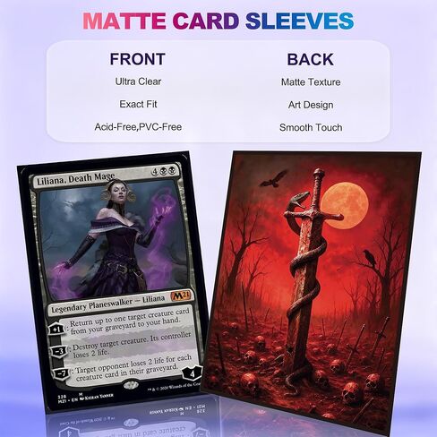 أكمام بطاقات MTG 100 قيراط (الخوف) واقي للبطاقات الفنية الخيالية، أكمام أمامية شفافة وأكمام خلفية مزخرفة غير لامعة لـ Magic The Gathering TCG in Kuwait