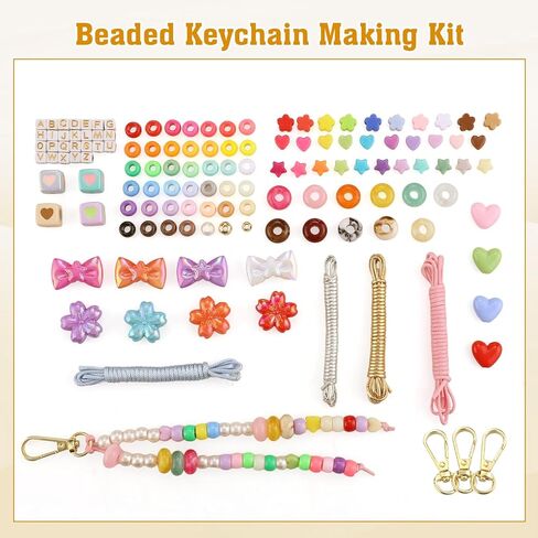 BESARME 372 قطعة سلسلة مفاتيح مطرزة، مجموعة أدوات صنع سلسلة المفاتيح DIY، مجموعة أدوات سحرية، خرز ملون، قلب أكريليك، نجمة زهرة، الأبجدية A-Z، مجموعة صنع الاسم، مجموعة صنع الهدايا، لوازم المجوهرات in Kuwait