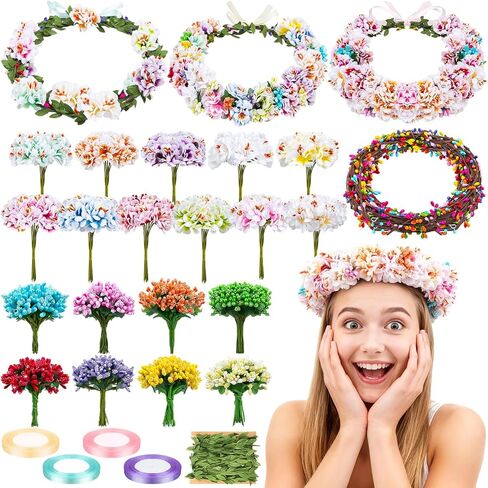 25 Sets DIY Flower Crowns Making Kit, Make Your Own Flower Crown Wreath Handmade Fairy Floral Hair Accessories Garland Kit for Bridal Wedding Birthday Party Decor in Saudi Arabia