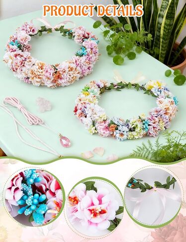 25 Sets DIY Flower Crowns Making Kit, Make Your Own Flower Crown Wreath Handmade Fairy Floral Hair Accessories Garland Kit for Bridal Wedding Birthday Party Decor in Saudi Arabia