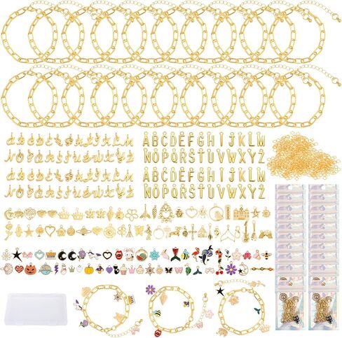 Zplontya Charm Bracelet Making Kit - 571 Pcs Jewelry Supplies with Storage Box & Gift Bags, DIY Bracelet Kit for Jewelry Making, Gold & Silver Charms for Crafting in Kuwait