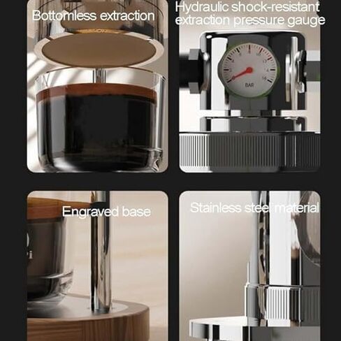 Manual Air Pressure Coffee Maker, Espresso Maker Manual Coffee Machine, Stainless Steel, 16Bar Fast Extraction, with Pressure Gauge, Compact for Camping Home Use 58mm in Kuwait