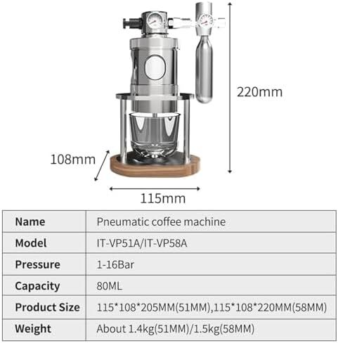 Manual Air Pressure Coffee Maker, Espresso Maker Manual Coffee Machine, Stainless Steel, 16Bar Fast Extraction, with Pressure Gauge, Compact for Camping Home Use 58mm in Kuwait