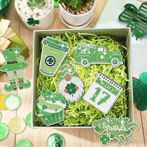 12 Pieces St. Patrick's Day Diamond Painting Keychain 5D DIY Diamond Painting Kit Lucky Green Shamrock Gnome Hanging Diamond Art Kits St. Patrick's Day Ornaments for Kids Crafts Family Decor in Saudi Arabia