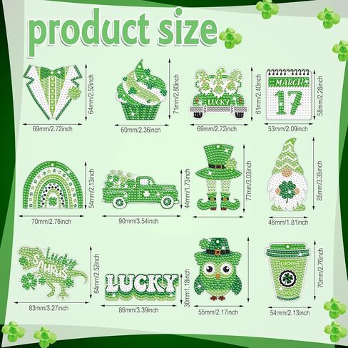 12 Pieces St. Patrick's Day Diamond Painting Keychain 5D DIY Diamond Painting Kit Lucky Green Shamrock Gnome Hanging Diamond Art Kits St. Patrick's Day Ornaments for Kids Crafts Family Decor in Saudi Arabia