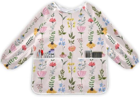 Wildflowers Kids Art Smock Waterproof Artist Painting Aprons Long Sleeve with Pockets for Girls Boys Cooking Baking in Saudi Arabia
