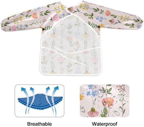 Wildflowers Kids Art Smock Waterproof Artist Painting Aprons Long Sleeve with Pockets for Girls Boys Cooking Baking in Saudi Arabia