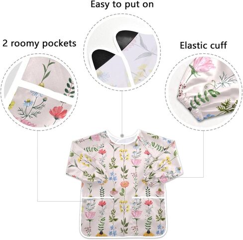 Wildflowers Kids Art Smock Waterproof Artist Painting Aprons Long Sleeve with Pockets for Girls Boys Cooking Baking in Saudi Arabia