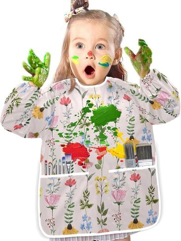 Wildflowers Kids Art Smock Waterproof Artist Painting Aprons Long Sleeve with Pockets for Girls Boys Cooking Baking in Saudi Arabia