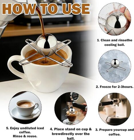 قطعتان من كرات تبريد الإسبريسو، مبرد كرات الإسبريسو القابل لإعادة الاستخدام من الفولاذ المقاوم للصدأ، كرة ثلج الإسبريسو مع حامل، أداة تبريد للبوربون والسكوتش والكوكتيلات in Kuwait