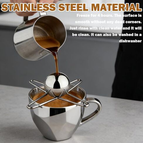 قطعتان من كرات تبريد الإسبريسو، مبرد كرات الإسبريسو القابل لإعادة الاستخدام من الفولاذ المقاوم للصدأ، كرة ثلج الإسبريسو مع حامل، أداة تبريد للبوربون والسكوتش والكوكتيلات in Kuwait