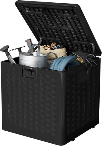 Garvee 80 gal Outdoor Storage Box, Large Waterproof Resin Deck Box Indoor Outdoor Use, Lockable UV Resistant Storage Bin for Patio, Garden, Cushions, Tools, Equipment, Brown in Kuwait