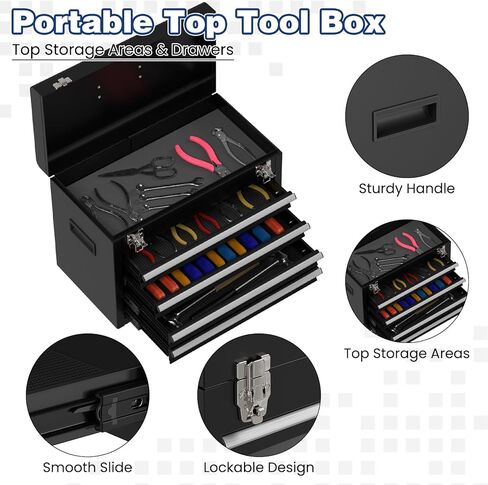 صندوق أدوات دوار بعجلات، صندوق أدوات عالي السعة بخمسة أدراج مع عجلات، صندوق أدوات تخزين قابل للإزالة مع قفل للمرآب، ورشة عمل (أسود) in Kuwait