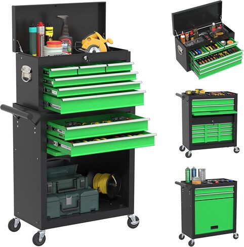 صندوق أدوات دوار بعجلات، صندوق أدوات عالي السعة بخمسة أدراج مع عجلات، صندوق أدوات تخزين قابل للإزالة مع قفل للمرآب، ورشة عمل (أسود) in Kuwait