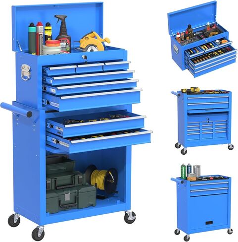 صندوق أدوات دوار بعجلات، صندوق أدوات عالي السعة بخمسة أدراج مع عجلات، صندوق أدوات تخزين قابل للإزالة مع قفل للمرآب، ورشة عمل (أسود) in Kuwait