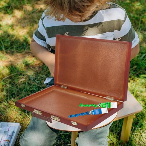 SAFIGLE Wood Painting Box with Handle Wooden Paint Storage Case Walnut Color Multi-Functional Art Tool Organizer for Artists and Painters Portable Painting Pen and Brush Holder in Saudi Arabia