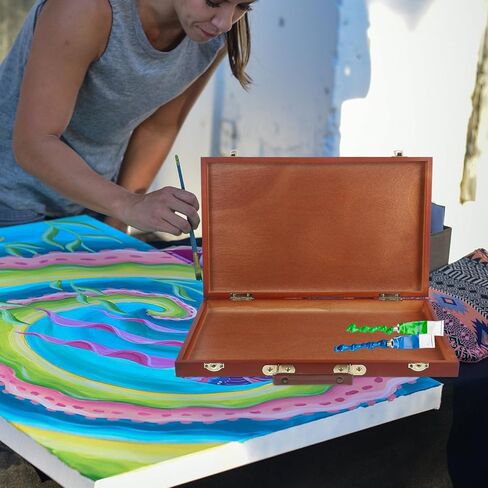 SAFIGLE Wood Painting Box with Handle Wooden Paint Storage Case Walnut Color Multi-Functional Art Tool Organizer for Artists and Painters Portable Painting Pen and Brush Holder in Saudi Arabia