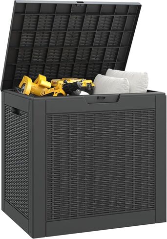 100 Gallon Outdoor Storage Box, Resin Deck Boxes Outdoor Waterproof For Patio Furniture, Garden Tools, Pool Supplies, Lockable And UV Resistant (Rattan Gray) in Saudi Arabia