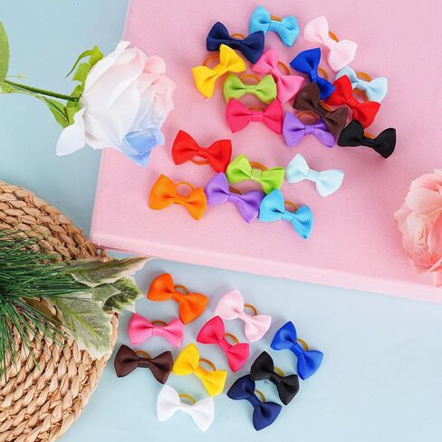 Fengek Adjustable Pet Bows Set - 15 Dog & Cat Neckties Bow Ties Collars with 30 Dog Mini Hair Bows with Rubber Bands, 15 Colors in Saudi Arabia