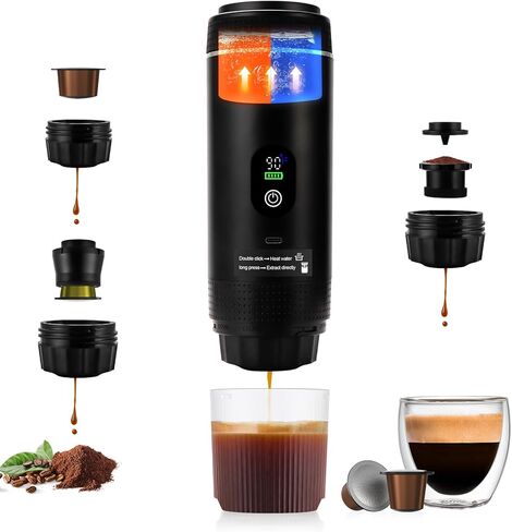 3 In 1 Portable Coffee Maker for Travel, 20 Bar Portable Espresso Machine with USB,Travel Coffee Maker Self-Heating, Compatible with Ground Coffee & Capsule for Hiking,Office,RV（Upgrade） in Kuwait