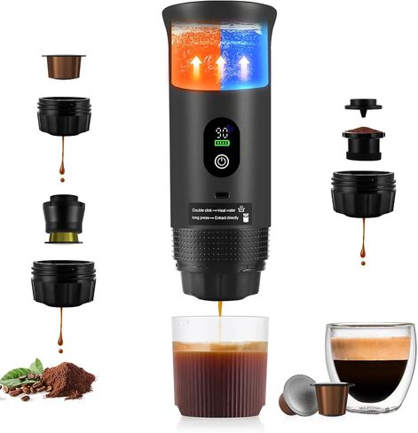3 In 1 Portable Coffee Maker for Travel, 20 Bar Portable Espresso Machine with USB,Travel Coffee Maker Self-Heating, Compatible with Ground Coffee & Capsule for Hiking,Office,RV（Upgrade） in Kuwait