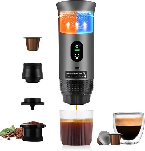 3 In 1 Portable Coffee Maker for Travel, 20 Bar Portable Espresso Machine with USB,Travel Coffee Maker Self-Heating, Compatible with Ground Coffee & Capsule for Hiking,Office,RV（Upgrade） in Kuwait