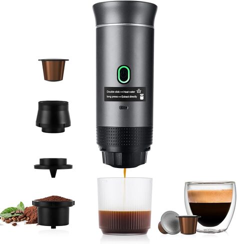 3 In 1 Portable Coffee Maker for Travel, 20 Bar Portable Espresso Machine with USB,Travel Coffee Maker Self-Heating, Compatible with Ground Coffee & Capsule for Hiking,Office,RV（Upgrade） in Kuwait
