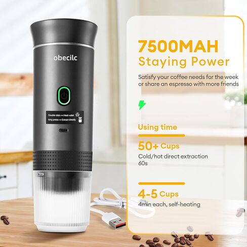 3 In 1 Portable Coffee Maker for Travel, 20 Bar Portable Espresso Machine with USB,Travel Coffee Maker Self-Heating, Compatible with Ground Coffee & Capsule for Hiking,Office,RV（Upgrade） in Kuwait