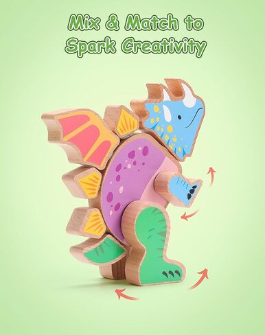 SainSmart Jr. لعبة بناء خشبية سريعة التركيب، 4 قطع من ألعاب الديناصورات، ألعاب مونتيسوري للتعلم التنموي للأطفال الصغار - هدية مثالية للأولاد والبنات in Kuwait
