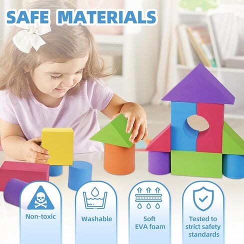 مجموعة من 30 مكعب إسفنجي للأطفال الصغار - معالجة الكتل الناعمة للأطفال - تعلم الأشكال والألوان للأطفال - بناء ألعاب ما قبل المدرسة للأطفال الصغار 3-5 in Kuwait