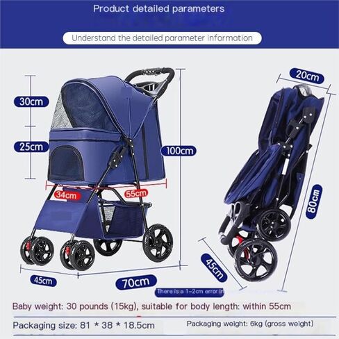 Pet Strollers Pet Stroller for Outings, Small Pull Cart, Puppy Stroller, Dog Walking Cart, Small, Lightweight, Foldable Cat Pet Stroller Medium(Blue,B) in Saudi Arabia