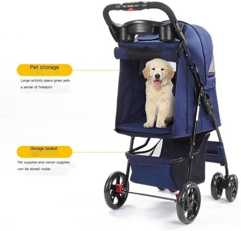 Pet Strollers Pet Stroller for Outings, Small Pull Cart, Puppy Stroller, Dog Walking Cart, Small, Lightweight, Foldable Cat Pet Stroller Medium(Blue,B) in Saudi Arabia
