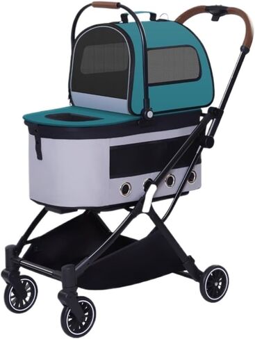 Pet Strollers Automatic Folding Double-Layer Pet Stroller Detached Pet Stroller Lightweight Small and Medium-Sized Stroller Pet Stroller Medium(Green) in Saudi Arabia