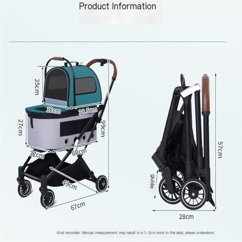 Pet Strollers Automatic Folding Double-Layer Pet Stroller Detached Pet Stroller Lightweight Small and Medium-Sized Stroller Pet Stroller Medium(Green) in Saudi Arabia