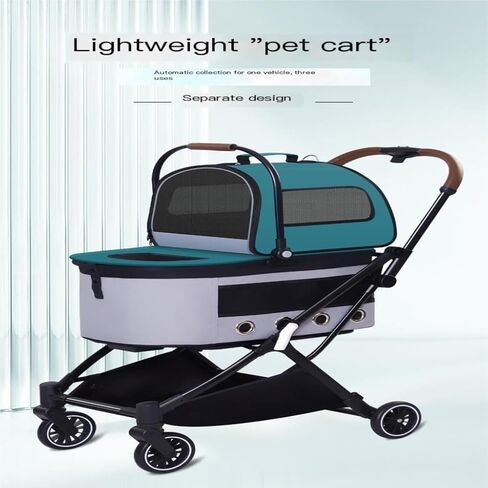 Pet Strollers Automatic Folding Double-Layer Pet Stroller Detached Pet Stroller Lightweight Small and Medium-Sized Stroller Pet Stroller Medium(Green) in Saudi Arabia