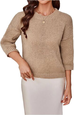 GORGLITTER Women's Short Sleeve Cropped Sweater Tops Crew Neck Knitted Pullover Top in Saudi Arabia
