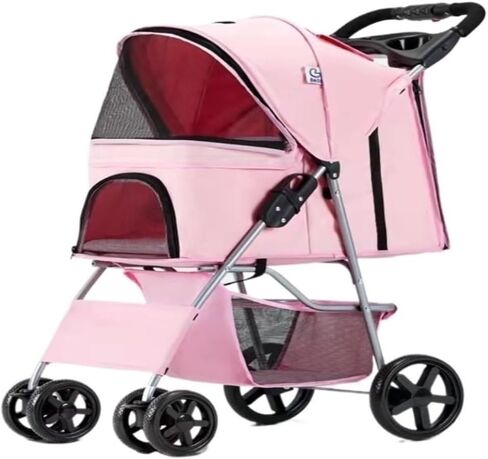 Pet Strollers Pet Stroller for Outings, Small Pull Cart, Puppy Stroller, Dog Walking Cart, Small, Lightweight, Foldable Cat Pet Stroller Medium(Pink) in Saudi Arabia