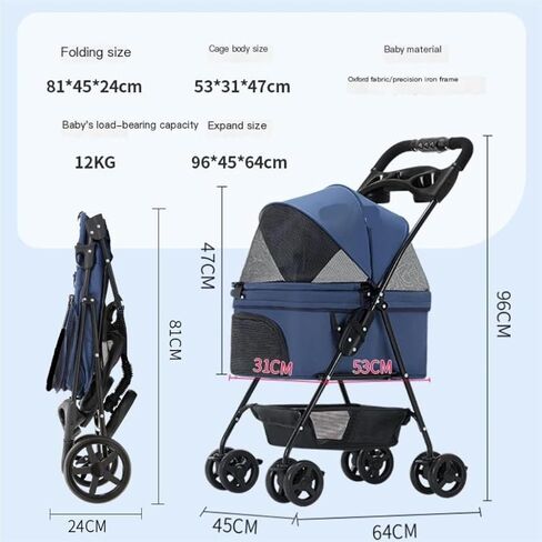 Pet Strollers Outdoor Pet Stroller Lightweight Folding Pet Stroller Stroller Cat and Dog Four-Wheel Stroller Pet Stroller Pet Stroller Medium(Blue) in Saudi Arabia