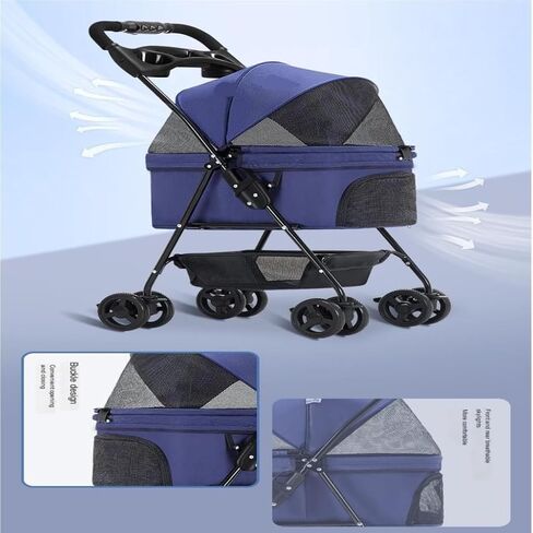 Pet Strollers Outdoor Pet Stroller Lightweight Folding Pet Stroller Stroller Cat and Dog Four-Wheel Stroller Pet Stroller Pet Stroller Medium(Blue) in Saudi Arabia