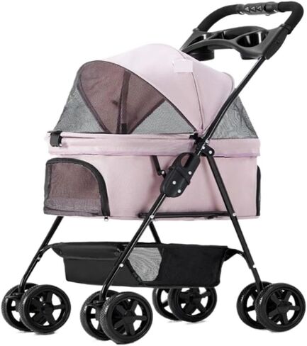 Pet Strollers Pet Stroller for Outings, Small Pull Cart, Puppy Stroller, Dog Walking Cart, Small, Lightweight, Foldable Cat Pet Stroller Medium(Pink,B) in Saudi Arabia
