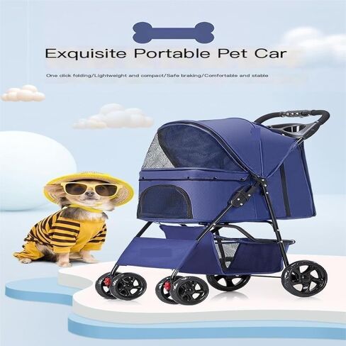 Pet Strollers Pet Stroller for Outings, Small Pull Cart, Puppy Stroller, Dog Walking Cart, Small, Lightweight, Foldable Cat Pet Stroller Medium(Pink,B) in Saudi Arabia