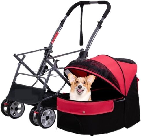 Pet Strollers Pet Stroller for Outings, Small Pull Cart, Puppy Stroller, Dog Walking Cart, Small, Lightweight, Foldable Cat Pet Stroller Medium(Red) in Saudi Arabia