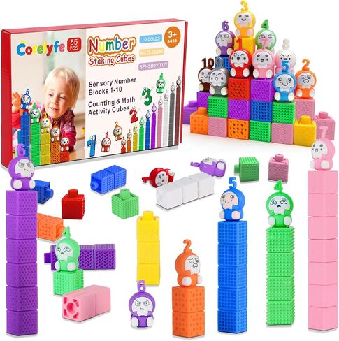 مكعبات عد الأرقام من 1 إلى 10 مع أرقام: 65 قطعة من السيليكون الناعم ومكعبات التعلم الحسية للأطفال من سن 3 إلى 5 سنوات - ألعاب تعليمية للرياضيات والعلوم والتكنولوجيا والهندسة والرياضيات، وأنشطة تعلم ما قبل المدرسة للأطفال الصغار الأولاد والبنات in Kuwait