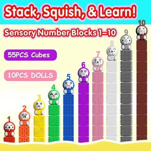 مكعبات عد الأرقام من 1 إلى 10 مع أرقام: 65 قطعة من السيليكون الناعم ومكعبات التعلم الحسية للأطفال من سن 3 إلى 5 سنوات - ألعاب تعليمية للرياضيات والعلوم والتكنولوجيا والهندسة والرياضيات، وأنشطة تعلم ما قبل المدرسة للأطفال الصغار الأولاد والبنات in Kuwait