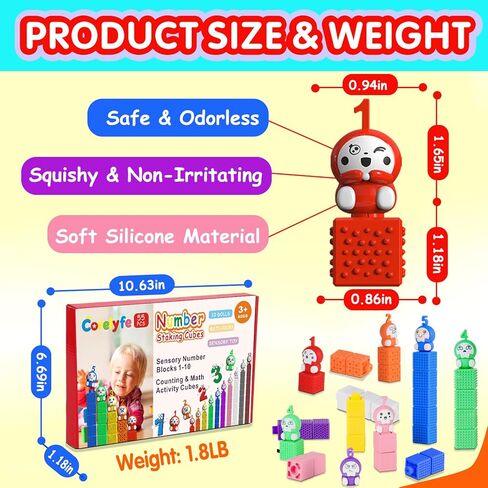 مكعبات عد الأرقام من 1 إلى 10 مع أرقام: 65 قطعة من السيليكون الناعم ومكعبات التعلم الحسية للأطفال من سن 3 إلى 5 سنوات - ألعاب تعليمية للرياضيات والعلوم والتكنولوجيا والهندسة والرياضيات، وأنشطة تعلم ما قبل المدرسة للأطفال الصغار الأولاد والبنات in Kuwait