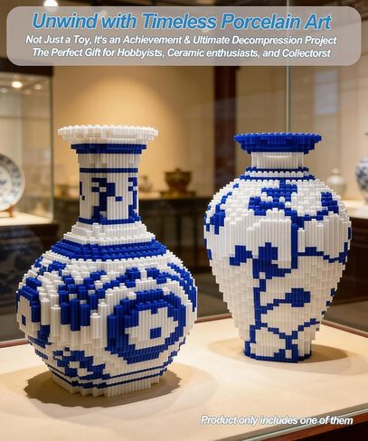 مجموعة مكعبات بناء صغيرة مزهرية زرقاء وبيضاء، 3200 قطعة من السيراميك الصيني على شكل نموذج DIY لزهور ليغو، مجموعة بناء الزهور الإبداعية لديكور المنزل، هدية فريدة لعيد الحب للرجال والنساء (أغنية) in Kuwait