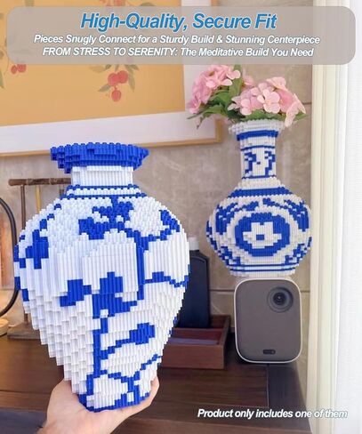 مجموعة مكعبات بناء صغيرة مزهرية زرقاء وبيضاء، 3200 قطعة من السيراميك الصيني على شكل نموذج DIY لزهور ليغو، مجموعة بناء الزهور الإبداعية لديكور المنزل، هدية فريدة لعيد الحب للرجال والنساء (أغنية) in Kuwait