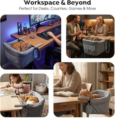 Veehoo Cat Desk Bed Dog High Chair for Table, Cat Desk Perch Seatmate Chairs for Dogs, Soft Faux Rabbit Fur Material, Suitable for Various Desktops-Maximum Hold Up to 50lb in Saudi Arabia