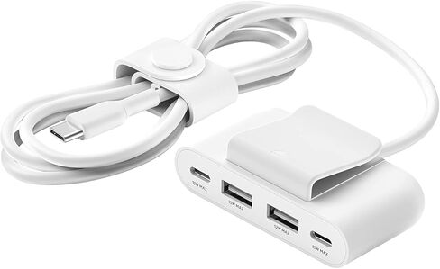 بلكن موسع طاقة USB بـ4 منافذ من بوست تشارج لاجهزة ابل ايفون وايباد وسامسونج جالكسي - متوافق مع وصلات USB-C وUSB-A - ابيض in Saudi Arabia